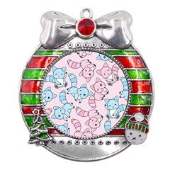 Children Pattern Design Metal X mas Ribbon With Red Crystal Round Ornament
