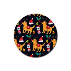 Funny Christmas Pattern Background Rubber Coaster (round) by Simbadda