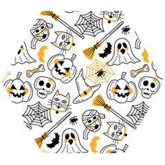 Funny Hand Drawn Halloween Pattern Wooden Puzzle Hexagon by Simbadda