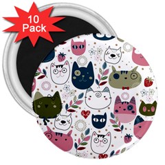 Pattern With Cute Cat Heads 3  Magnets (10 Pack)  by Simbadda