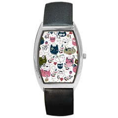 Pattern With Cute Cat Heads Barrel Style Metal Watch by Simbadda