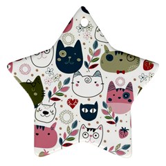 Pattern With Cute Cat Heads Star Ornament (two Sides) by Simbadda