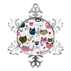 Pattern With Cute Cat Heads Metal Small Snowflake Ornament