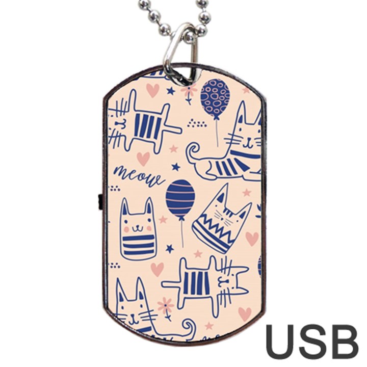 Cute Cats Doodle Seamless Pattern With Funny Characters Dog Tag USB Flash (One Side)