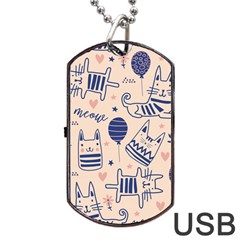 Cute Cats Doodle Seamless Pattern With Funny Characters Dog Tag Usb Flash (two Sides) by Simbadda