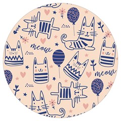 Cute Cats Doodle Seamless Pattern With Funny Characters Round Trivet by Simbadda