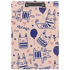 Cute Cats Doodle Seamless Pattern With Funny Characters A4 Acrylic Clipboard by Simbadda