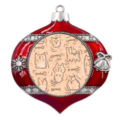 Cat Background Metal Snowflake And Bell Red Ornament