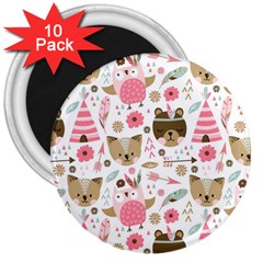 Pink Animals Pattern 3  Magnets (10 Pack)  by Simbadda