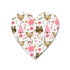 Pink Animals Pattern Heart Magnet by Simbadda