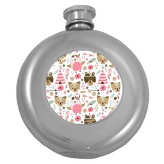 Pink Animals Pattern Round Hip Flask (5 Oz)
