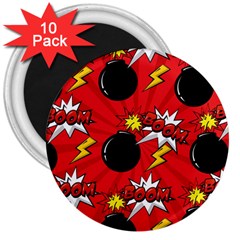 Pop Art Comic Pattern Bomb Boom Explosion Background 3  Magnets (10 Pack)  by Simbadda