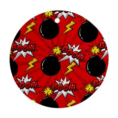 Pop Art Comic Pattern Bomb Boom Explosion Background Round Ornament (two Sides)