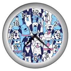 Dogs Seamless Pattern Wall Clock (silver)