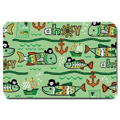 Seamless Pattern Fishes Pirates Cartoon Large Doormat by Simbadda