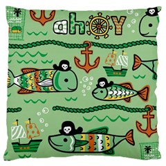 Seamless Pattern Fishes Pirates Cartoon Large Cushion Case (two Sides) by Simbadda