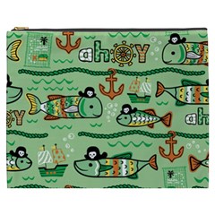 Seamless Pattern Fishes Pirates Cartoon Cosmetic Bag (xxxl) by Simbadda