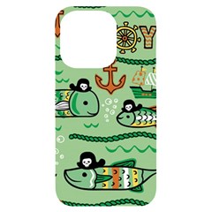 Seamless Pattern Fishes Pirates Cartoon Iphone 14 Pro Black Uv Print Case