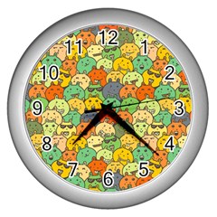 Seamless Pattern With Doodle Bunny Wall Clock (silver)