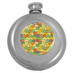 Seamless Pattern With Doodle Bunny Round Hip Flask (5 Oz)