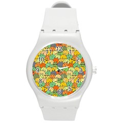 Seamless Pattern With Doodle Bunny Round Plastic Sport Watch (m) by Simbadda