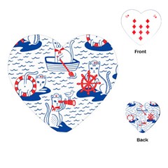 Nautical Cats Seamless Pattern Playing Cards Single Design (heart) by Simbadda