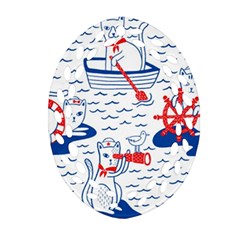 Nautical Cats Seamless Pattern Ornament (oval Filigree)