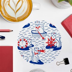 Nautical Cats Seamless Pattern Uv Print Round Tile Coaster by Simbadda