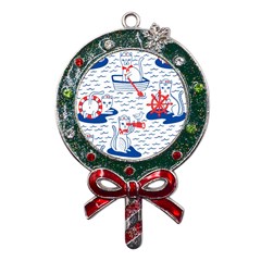 Nautical Cats Seamless Pattern Metal X mas Lollipop With Crystal Ornament