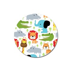 Seamless Pattern Vector With Animals Cartoon Magnet 3  (round) by Simbadda