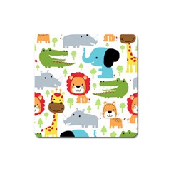 Seamless Pattern Vector With Animals Cartoon Square Magnet by Simbadda