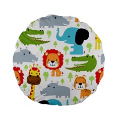 Seamless Pattern Vector With Animals Cartoon Standard 15  Premium Flano Round Cushions by Simbadda