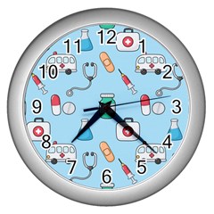Medical Seamless Pattern Wall Clock (silver)