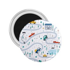 Cute Children Seamless Pattern With Cars Road Park Houses White Background Illustration Town Cartooo 2 25  Magnets by Simbadda