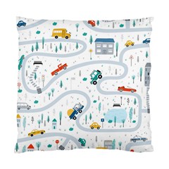 Cute Children Seamless Pattern With Cars Road Park Houses White Background Illustration Town Cartooo Standard Cushion Case (one Side) by Simbadda