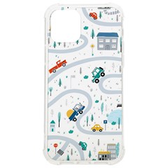 Cute Children Seamless Pattern With Cars Road Park Houses White Background Illustration Town Cartooo Iphone 12/12 Pro Tpu Uv Print Case by Simbadda