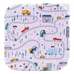 Cute Children Seamless Pattern With Cars Road Park Houses White Background Illustration Town Cartooo Stacked Food Storage Container by Simbadda