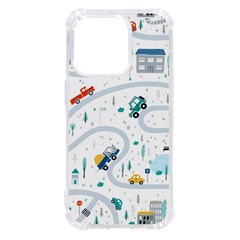 Cute Children Seamless Pattern With Cars Road Park Houses White Background Illustration Town Cartooo Iphone 14 Pro Tpu Uv Print Case by Simbadda