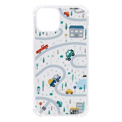 Cute Children Seamless Pattern With Cars Road Park Houses White Background Illustration Town Cartooo Iphone 13 Tpu Uv Print Case by Simbadda