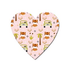 Cute Tiger Car Safari Seamless Pattern Heart Magnet by Simbadda