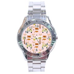 Cute Tiger Car Safari Seamless Pattern Stainless Steel Analogue Watch by Simbadda