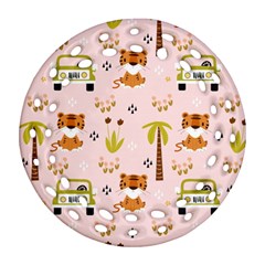 Cute Tiger Car Safari Seamless Pattern Ornament (round Filigree) by Simbadda