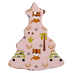 Cute Tiger Car Safari Seamless Pattern Christmas Tree Ornament (two Sides) by Simbadda