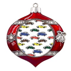 Cars Pattern Metal Snowflake And Bell Red Ornament