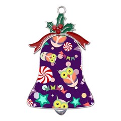 Owl Pattern Background Metal Holly Leaf Bell Ornament