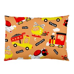 Seamless Pattern Cartoon With Transportation Vehicles Pillow Case by Simbadda