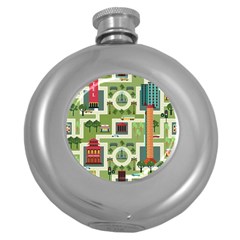 City Seamless Pattern Round Hip Flask (5 Oz)