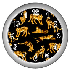 Seamless Exotic Pattern With Tigers Wall Clock (silver)