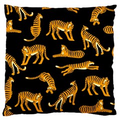 Seamless Exotic Pattern With Tigers Large Premium Plush Fleece Cushion Case (two Sides) by Simbadda
