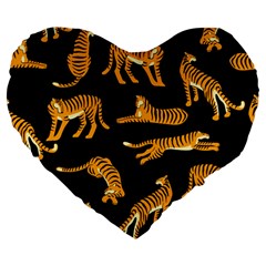 Seamless Exotic Pattern With Tigers Large 19  Premium Flano Heart Shape Cushions by Simbadda